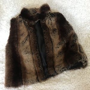 VERTICAL DESIGN faux fur vest brown zip up crop festival burning man
